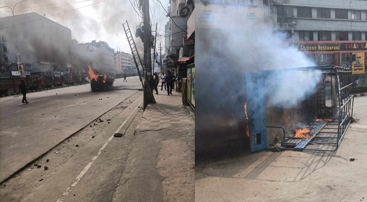 গার্মেন্ট শ্রমিকদের বিক্ষোভ, সেনাবাহিনী-পুলিশের গাড়িতে আগুন