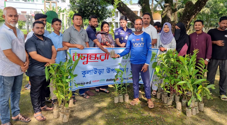 কুলাউড়ায় ফলদ গাছের চারা বিতরণ করলো বসুন্ধরা শুভসংঘ