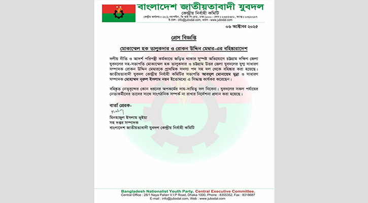চট্টগ্রামের দুই যুবদল নেতাকে বহিষ্কার 